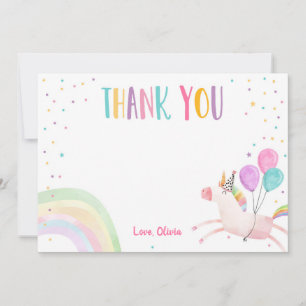 Remerciements Carte de remerciement d'anniversaire licorne Rose