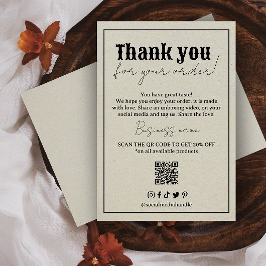 Remerciements Carte de remerciement de commande d'emballage de t
