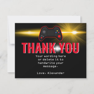 Remerciements Carte de remerciement de fête de jeu vidéo rouge