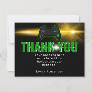 Remerciements Carte de remerciement de fête de jeu vidéo vert