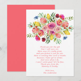 Remerciements Carte de remerciement de fête prénatale florale mi