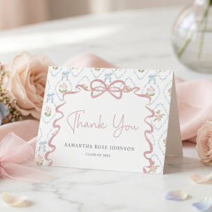 Remerciements Carte de remerciement de fin d'études à ruban rose