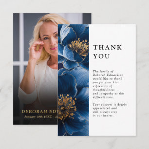 Remerciements Carte de remerciement de funérailles à fleurs bleu