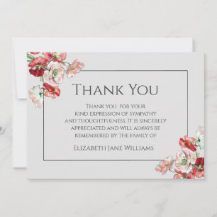 Remerciements Carte de remerciement de funérailles Coquelicots