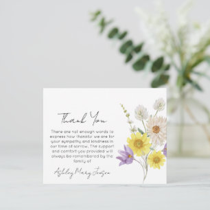 Remerciements Carte de remerciement de funérailles de fleurs sau