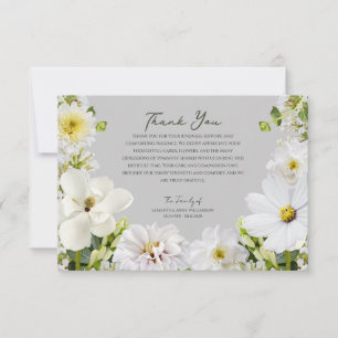Remerciements Carte de remerciement de funérailles florales blan
