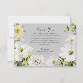 Remerciements Carte de remerciement de funérailles florales blan