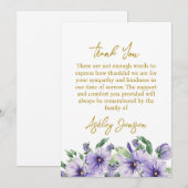 Remerciements Carte de remerciement de funérailles Pensée de sym (Devant / Derrière)