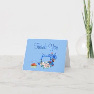 Remerciements Carte de remerciement de la machine à coudre bleue