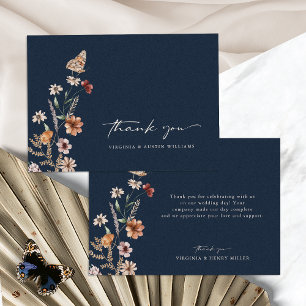 Remerciements Carte de remerciement de mariage à fleurs bleu mar