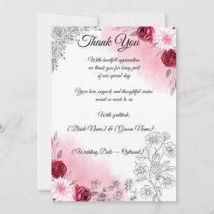 Remerciements Carte de remerciement de mariage à fleurs roses