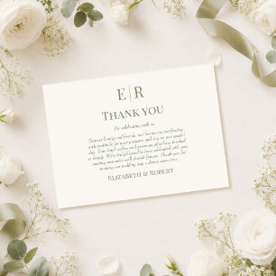 Remerciements Carte de remerciement de mariage à monogramme Oliv