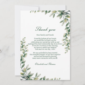 Remerciements Carte de remerciement de mariage aux feuilles d'eu