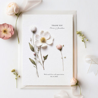 Remerciements Carte de remerciement de mariage aux fleurs pressé