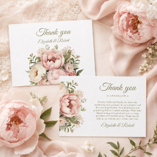 Remerciements Carte de remerciement de mariage aux pivoines rose