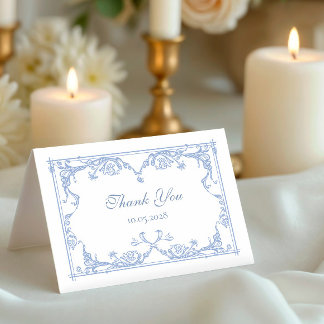 Remerciements Carte de remerciement de mariage baroque bleu pous