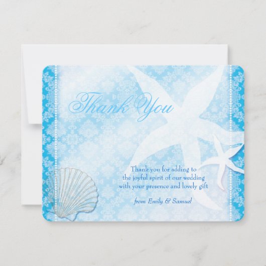 Remerciements Carte de remerciement de mariage de plage bleu sci (Devant)
