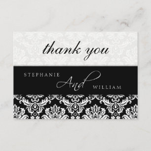 Remerciements Carte de remerciement de mariage en damas noir et 