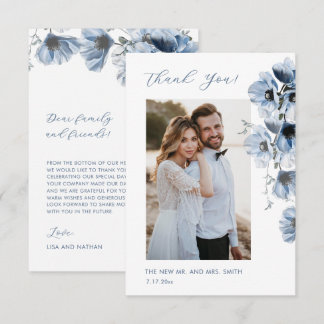Remerciements Carte de remerciement de mariage Fleurs Bleues Tra