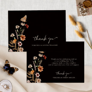 Remerciements Carte de remerciement de mariage floral boho noir