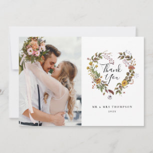 Remerciements Carte de remerciement de mariage florale à l'écrit