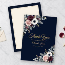 Carte de remerciement de mariage florale d'hiver N