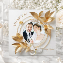 Carte de remerciement de mariage florale en or orn