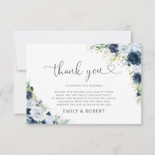 Remerciements Carte de remerciement de mariage florale Navy Bleu