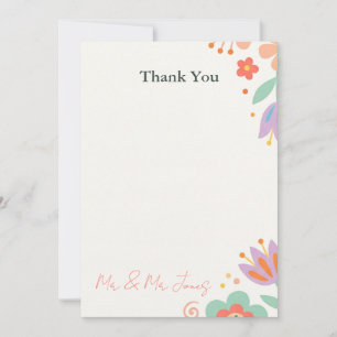 Remerciements Carte de remerciement de mariage florale rétro col