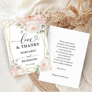 Remerciements Carte de remerciement de mariage florale rose et o