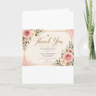 Remerciements Carte de remerciement de mariage florale rose past