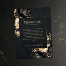 Carte de remerciement de mariage Paonies noir et o