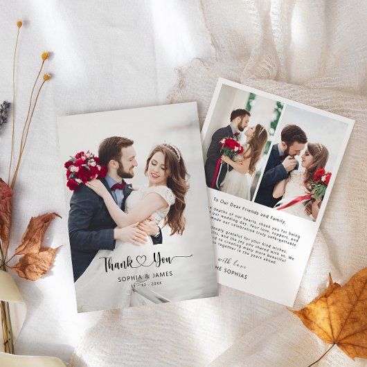 Remerciements Carte de remerciement de mariage photo avec script