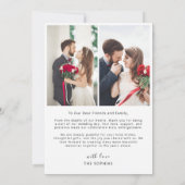 Remerciements Carte de remerciement de mariage photo avec script (Dos)