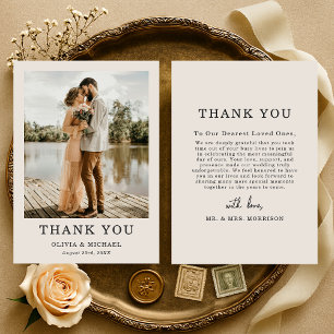 Remerciements Carte de remerciement de mariage photo beige taupe
