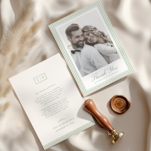 Remerciements Carte de remerciement de mariage photo rayée vert