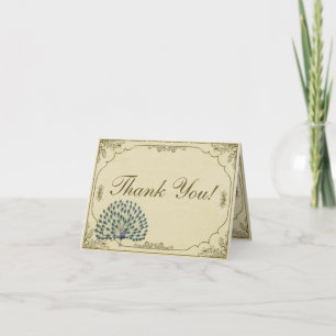 Remerciements Carte de remerciement de mariage pliée au paon vin