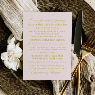 Remerciements Carte de remerciement de mariage rose et or pour i