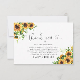 Remerciements Carte de remerciement de mariage Tournesol