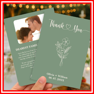 Remerciements Carte de remerciement de mariage Vert Sauge Phot
