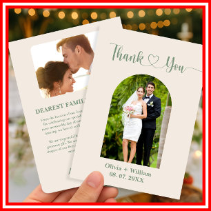 Remerciements Carte de remerciement de mariage Vert Sauge Phot