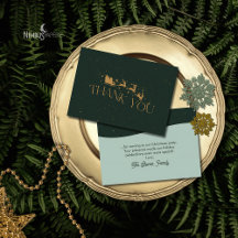 Carte de remerciement de Noël moderne verte en fau