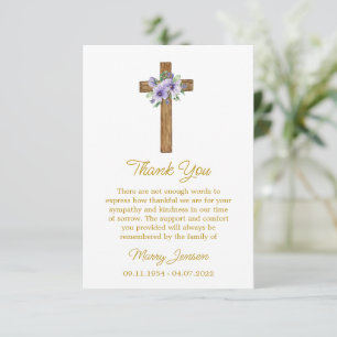 Remerciements Carte de remerciement de sympathie Pansy Cross