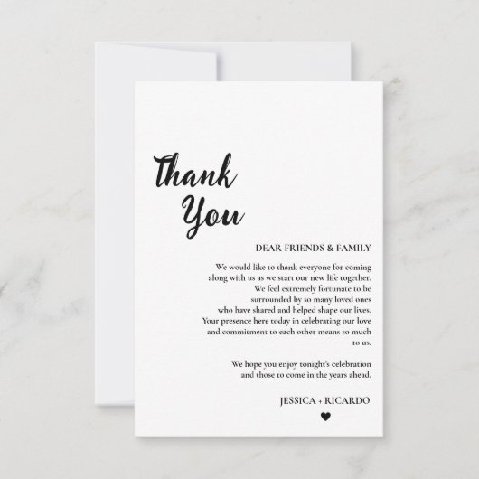 Remerciements Carte de remerciement de table de mariage minimali (Devant)