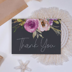 Remerciements Carte de remerciement élégante avec fleurs rose po
