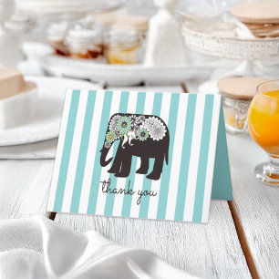 Remerciements Carte de remerciement éléphant à rayure turquoise