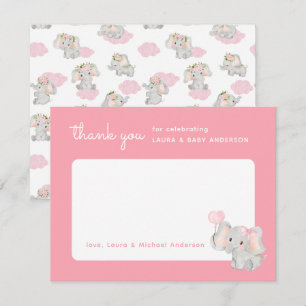 Remerciements Carte de remerciement Éléphant Rose pour Baby Show