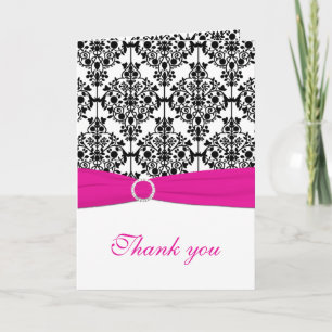 Remerciements Carte de remerciement en damas rose, blanc et noir