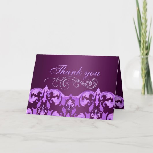 Remerciements Carte de remerciement en damas violet (Devant)