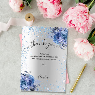 Remerciements Carte de remerciement en paillettes florales bleu